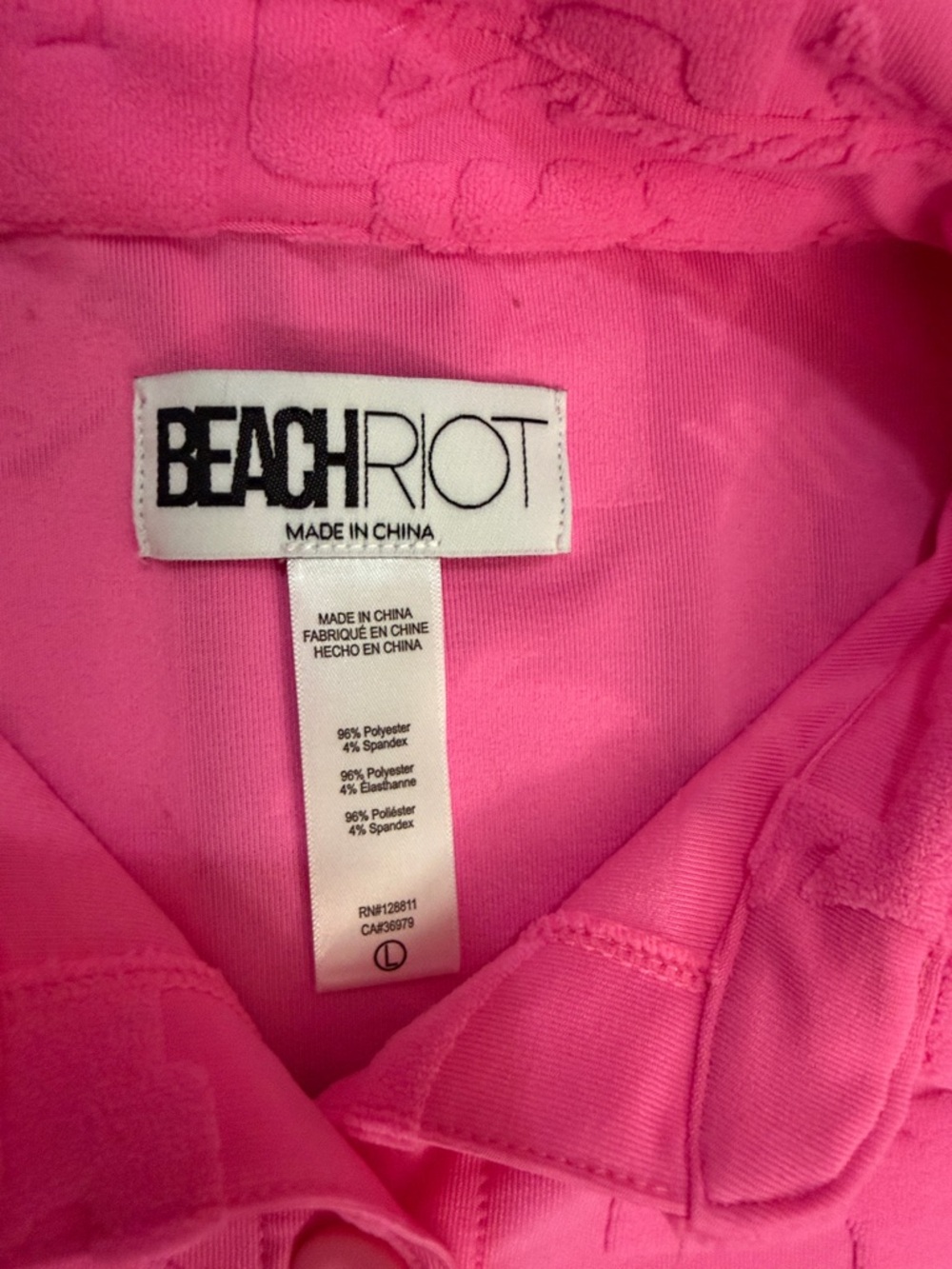 Beach Riot Neon Pink Mabel Embossed Terry Short Sleeve Swim Cover Up Top L - Picture 2 of 12